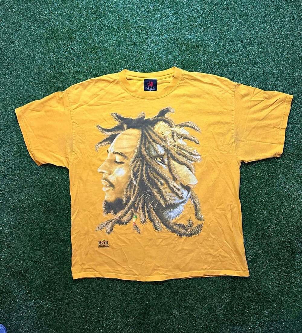 Y2K 2000s Zion Rootswear Bob Marley Lion T-Shirt Size 1X Yellow